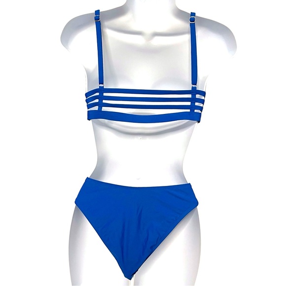 Gianni Bini Strappy Bralette Top Scoop Cheeky Bottom Color Ribbon Blue Size L - Picture 4 of 4